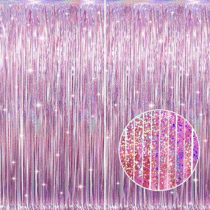 GOER 2 Pack 3.2 ft x 8.2 ft Metallic Tinsel Foil Fringe Curtains Party Photo Backdrop Party
