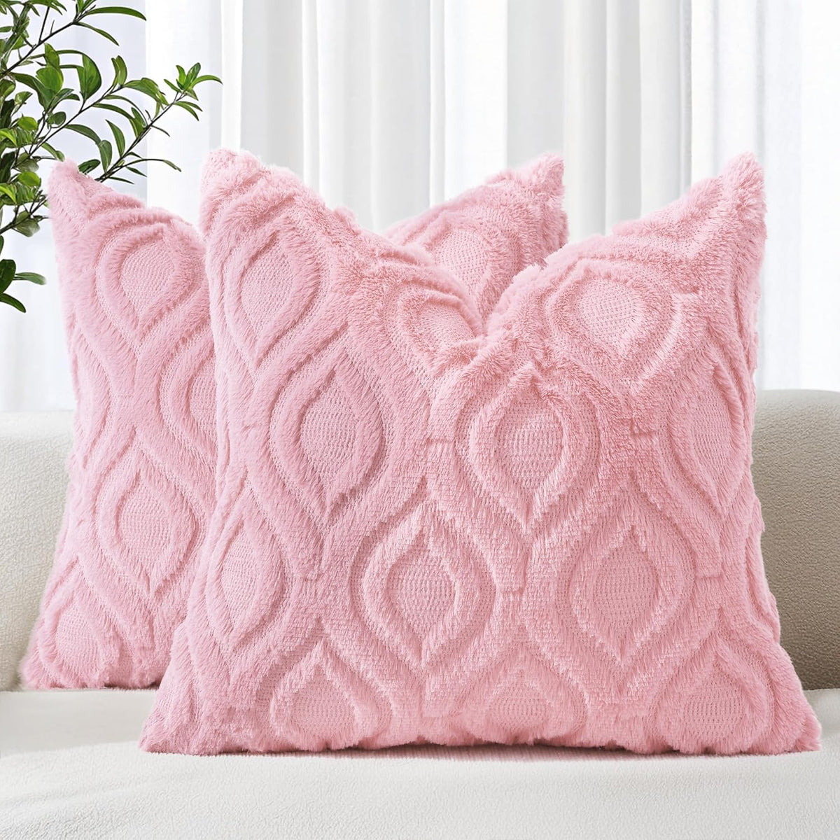 decorUhome Throw Pillow Covers 24x24 Inch Set of 2, Soft Plush Decorative Faux Fur Light Pink Solid