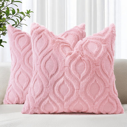 decorUhome Throw Pillow Covers 18x18 Inch Set of 2, Soft Plush Decorative Faux Fur Light Pink Solid