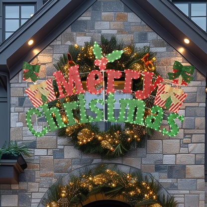 6FT Merry Christmas Sign for Decoration, 2-in-1 Pre-Lit Holiday Greeting Sign Decor with 456 LED