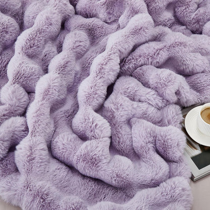 DREAMNINE Large Soft Thick Fuzzy Bubble Faux Rabbit Fur Blanket Full Size 70" x 80", Double Sided