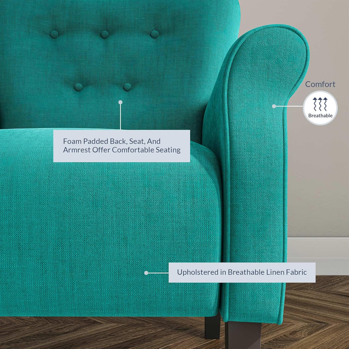 BELLEZE Modern Accent Chair for Living Room, High Back Armchair with Wooden Legs, Upholstered