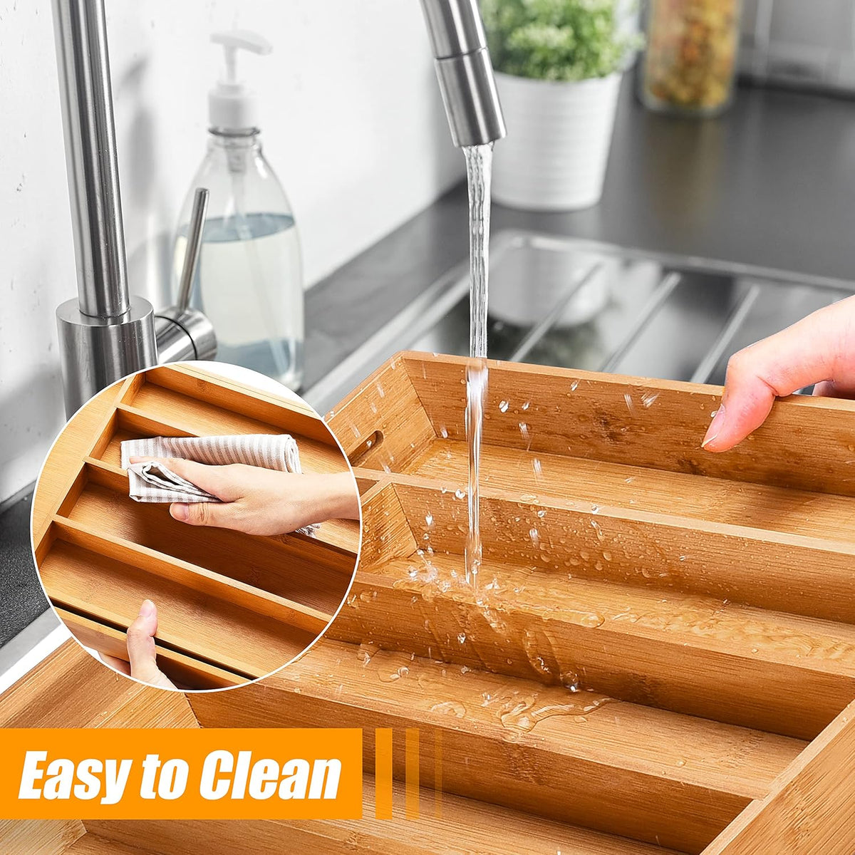 Bellsal Silverware Organizer Kitchen Drawer Organizer Expandable Bamboo Utensil Holder Cutlery Tray