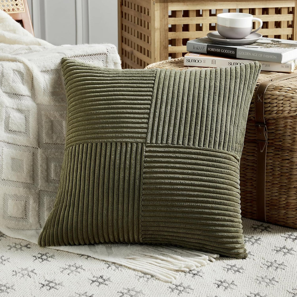 Fancy Homi 2 Packs Olive Green Euro Decorative Throw Pillow Covers 28x28 Inch Room Couch Bed