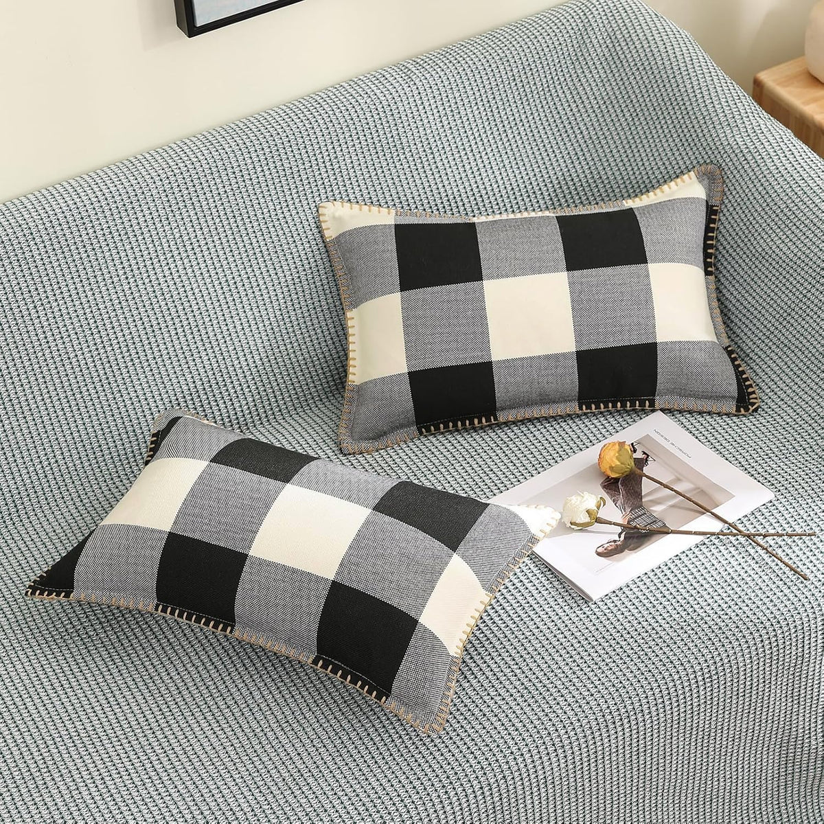 decorUhome Buffalo Plaid Check Throw Pillow Covers 12x20 Set of 2, Outdoor Lumbar Decorative