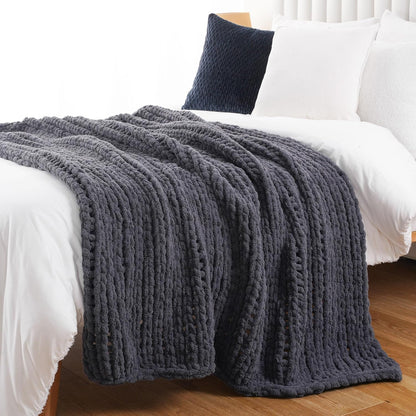Battilo Chunky Knit Throw Blanket, Soft and Thick Chenille Throw Blanket, 50"x60" Handmade Cable