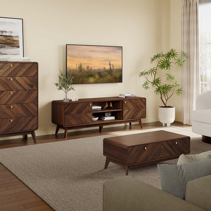 LuxenHome Mid Century Modern TV Stand, 63" TV Stands for Living Room for TVs up to 65"