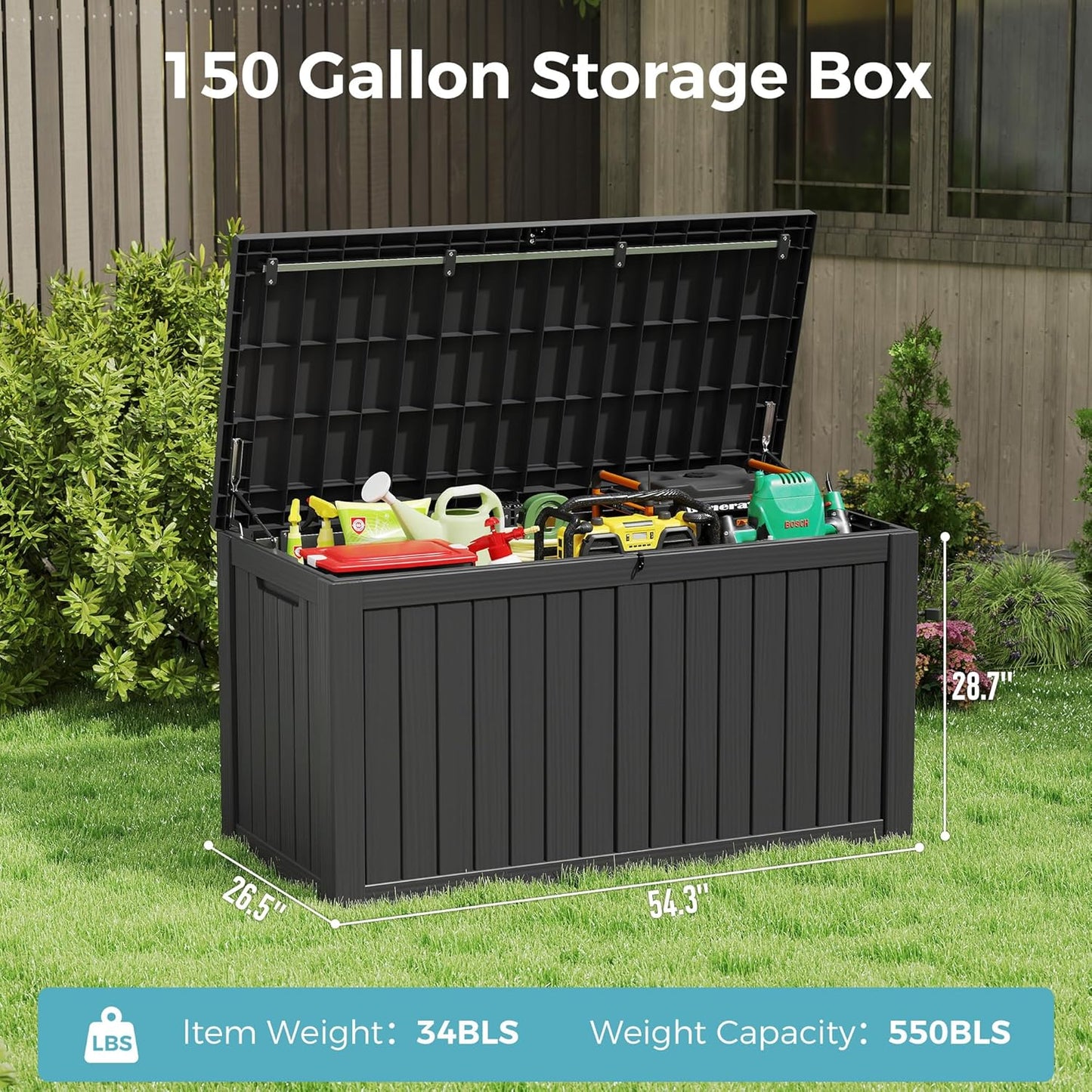 KAMABOKO Outdoor Storage Box, 150 Gallon Large Outdoor Resin Deck Box, Storage Waterproof Boxes