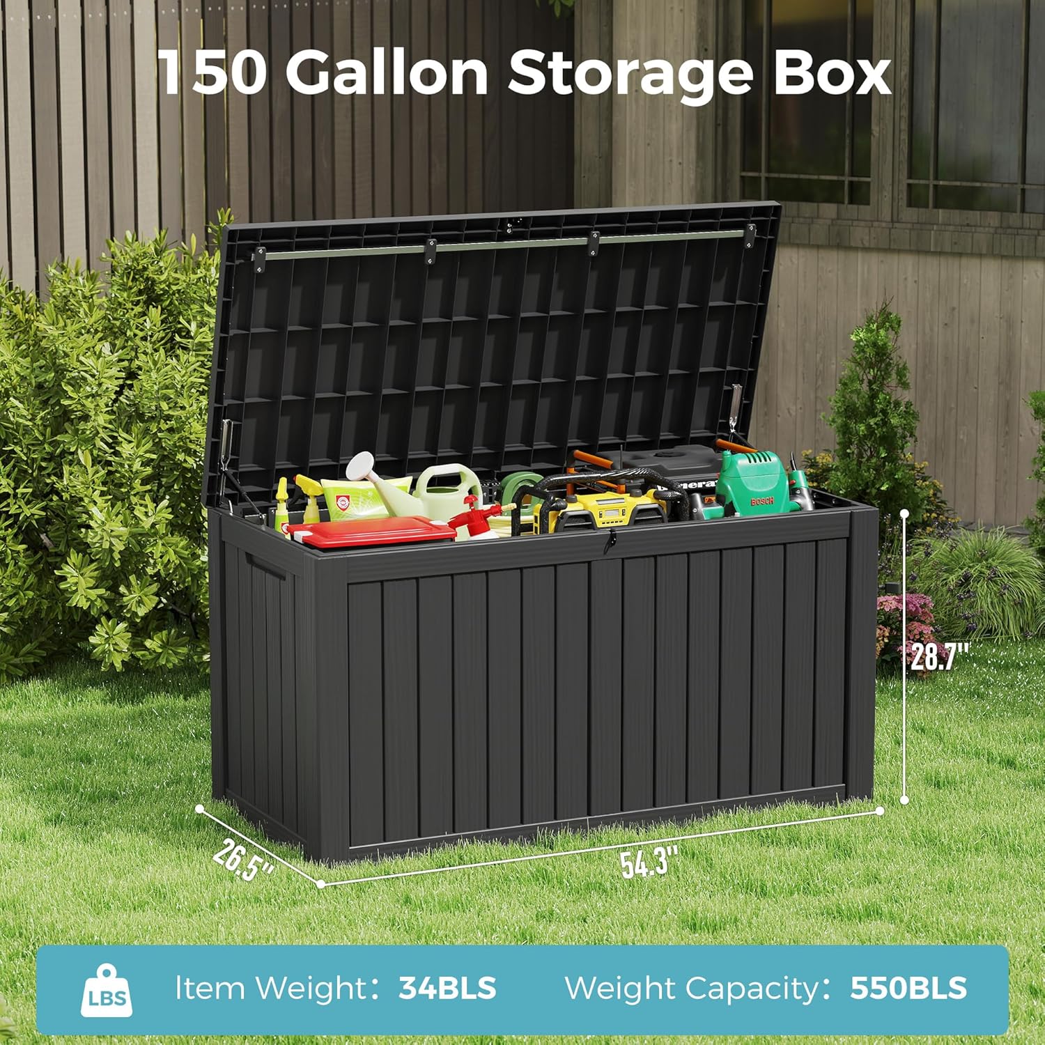 KAMABOKO Outdoor Storage Box, 150 Gallon Large Outdoor Resin Deck Box, Storage Waterproof Boxes