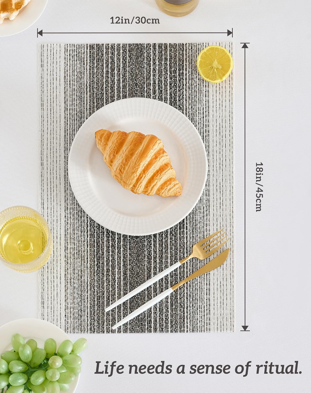 Leetaltree Black with White Woven Placemats Set of 6 - Heat Resistant Non-Slip Place mats for