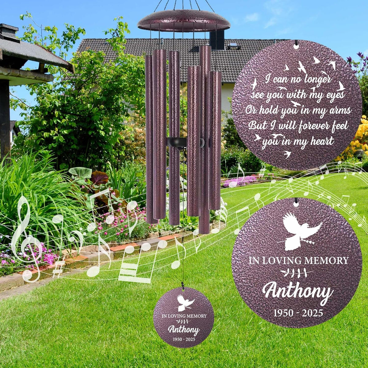 ASTARIN Large Engraving Wind Chime Memorial, Personalized Windchimes in Memory of a Loved One, Loss