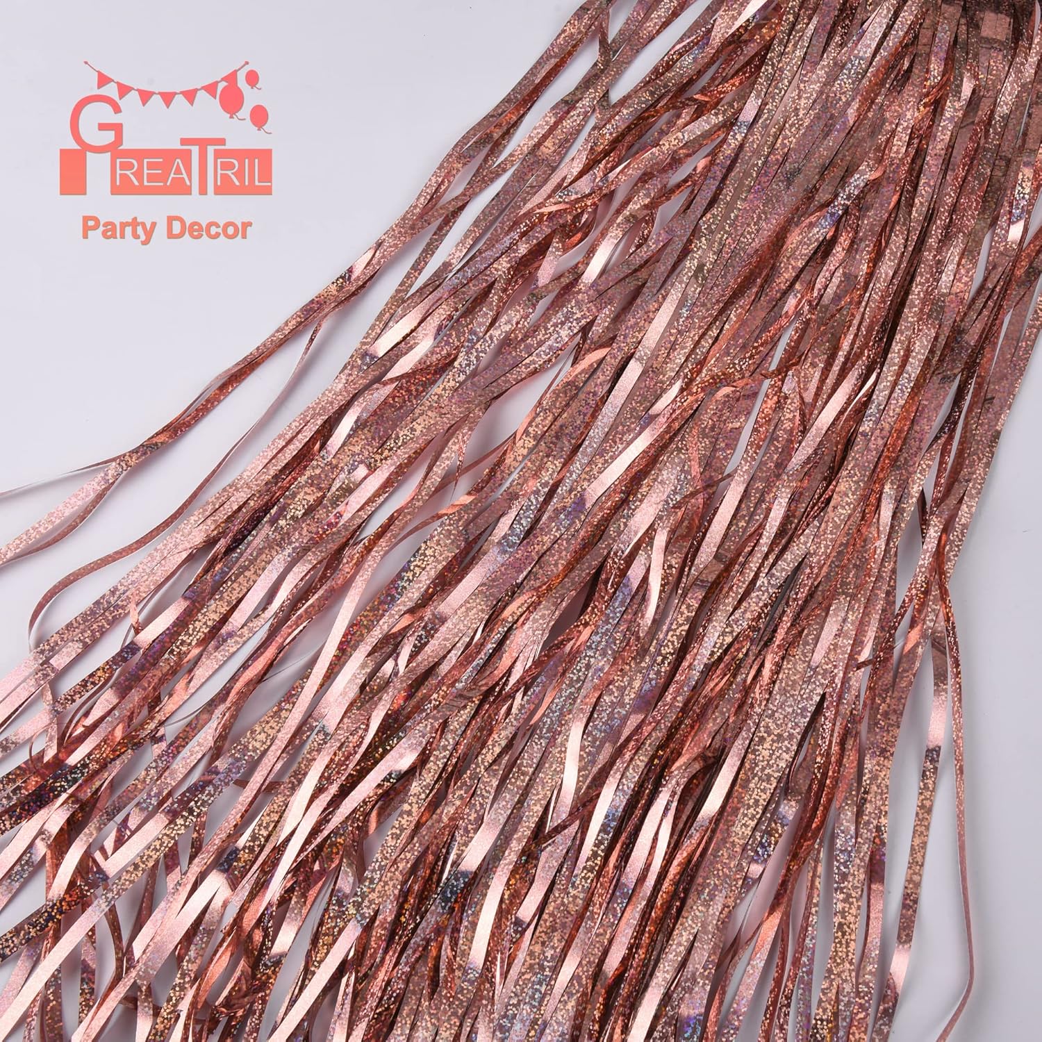 Rose Gold Tinsel Curtain Party Backdrop - GREATRIL Foil Fringe Curtain Streamers for Bachelorette