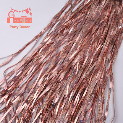 Rose Gold Tinsel Curtain Party Backdrop - GREATRIL Foil Fringe Curtain Streamers for Bachelorette