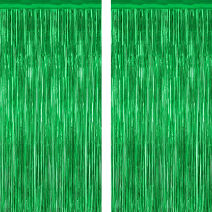 2 Pack Tinsel Backdrop, 3.28 FT x 7.05 FT Green Party Decorations, Metallic Football Backdrop