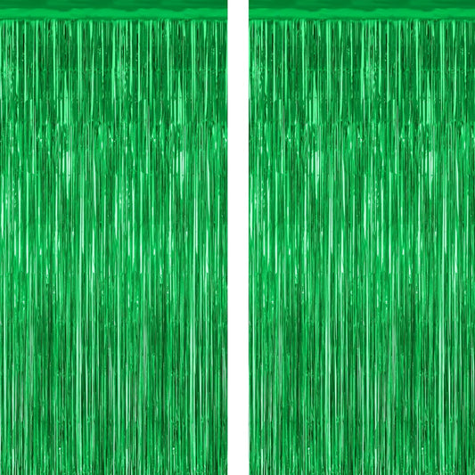 2 Pack Tinsel Backdrop, 3.28 FT x 7.05 FT Green Party Decorations, Metallic Football Backdrop