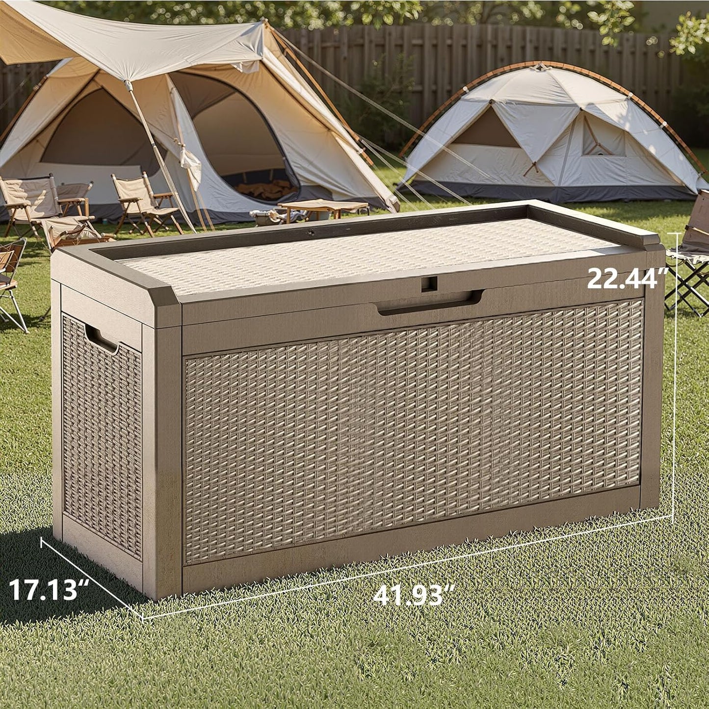 60 Gallon Outdoor Storage Box - Waterproof Resin Rattan Deck Bin for Indoor & Outdoor Use