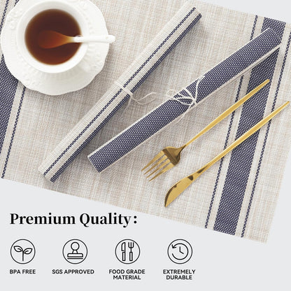Leetaltree Khaki-Blue Placemats, Heat Resistant Non-Slip Place mats for Dining Table, Washable
