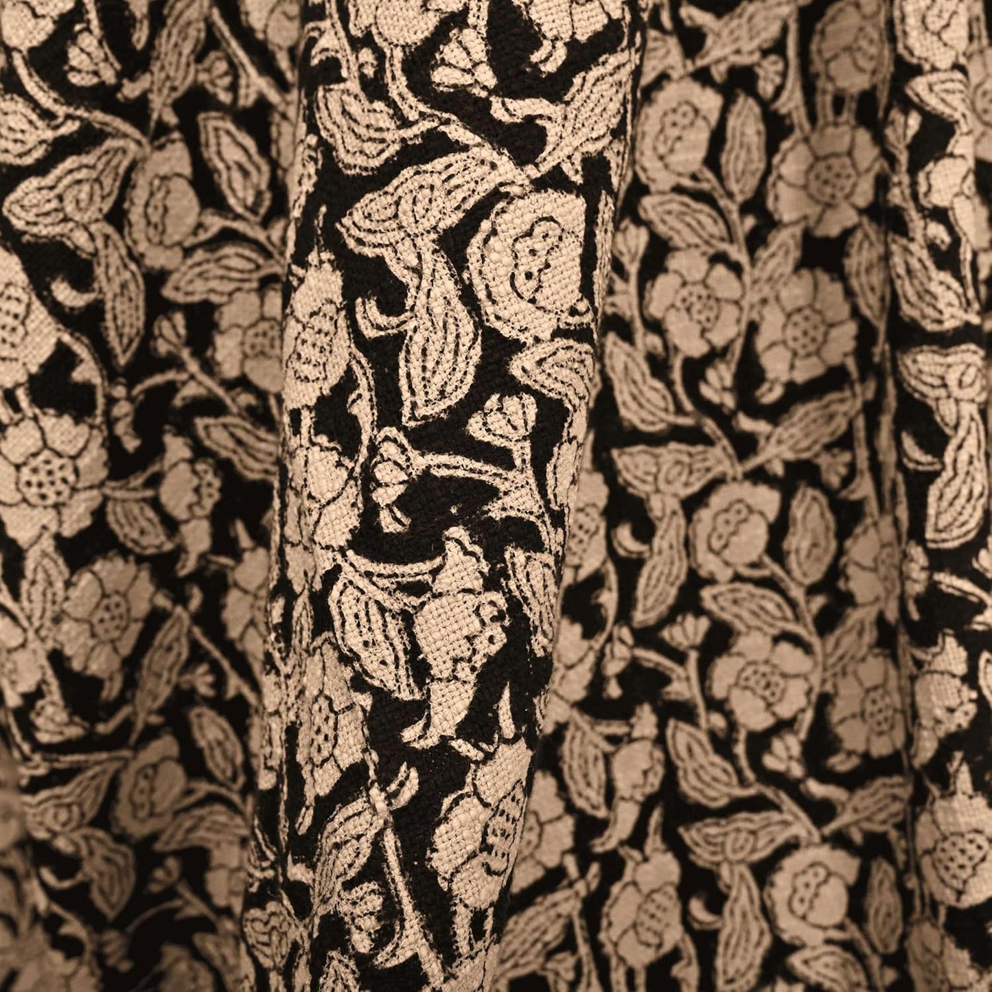 Handmade Cotton Throw Blanket 48x70 Inches | Black & Beige Floral Block Print Decorative Sofa Throw
