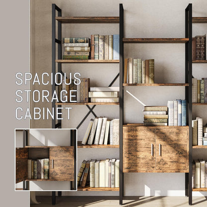 70 x70" Triple 5 Tier Book Shelf, Industrial Large Bookcase with Storage Cabinet, Tall Bookshelf