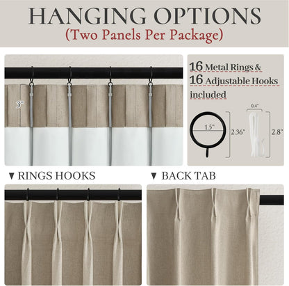 GreyBeige Modern Neutral 90 Inch Pinch Pleated Blackout Sliding Glass Door Curtains Light and Draft