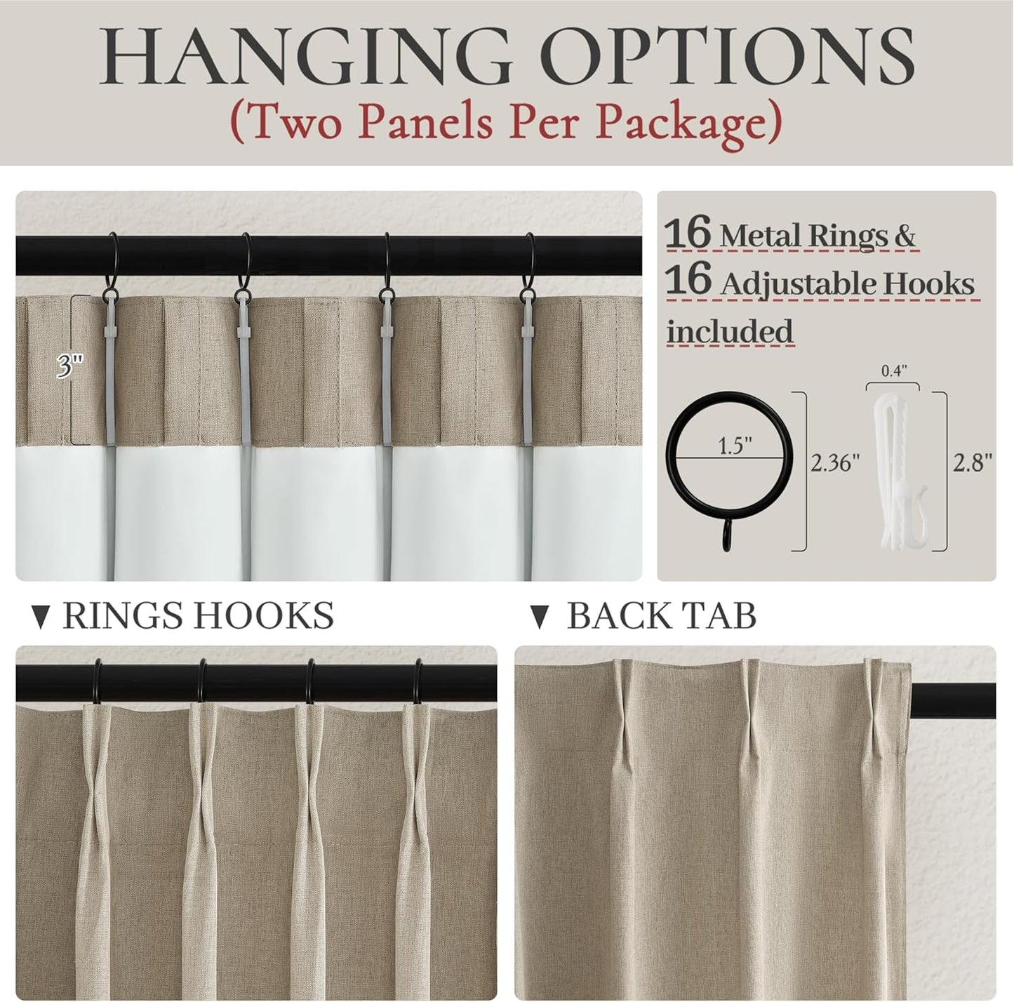 Extra Long Custom 102 Inch Viral Curtains with Pinch Pleat Clips, 100% Blackout Curtains for