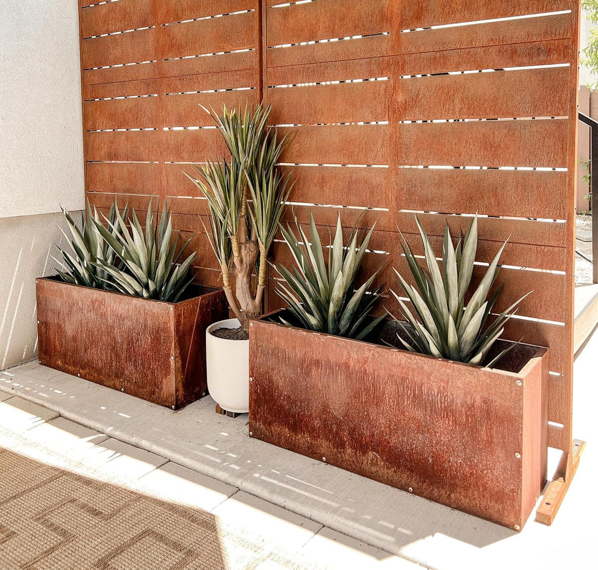 DIY CARTEL Corten Steel Rectangular Outdoor Planter Box, Rustic & Modern Farmhouse Design, Large