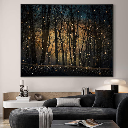 SIGNWIN 36"x46" Extra Large Framed Wall Art Magical Firefly Night Forest, Enchanted Woodland Scene