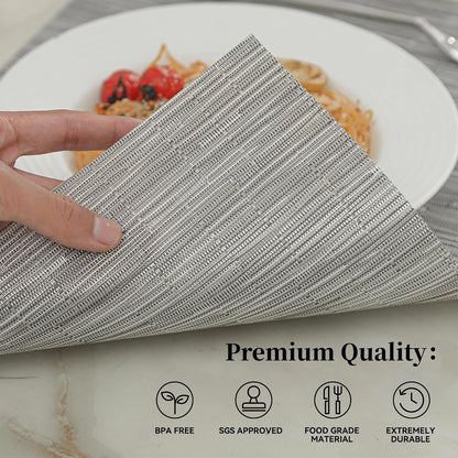 Leetaltree Silver Placemats Set of 6 - Heat Resistant Non-Slip Place mats for Dining Table