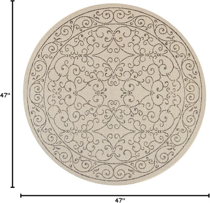JONATHAN Y Vintage Filigree Indoor Outdoor Round Area Rug 4 Ft Beige/Brown, Charleston Textured