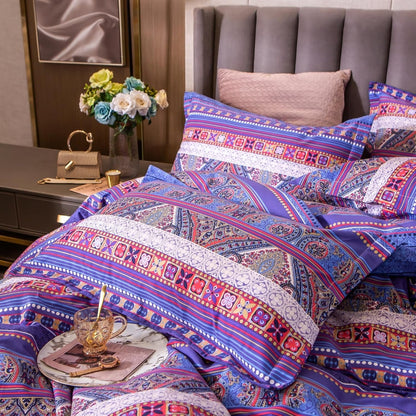 ABREEZE Bohemian Vintage King Size Floral Cotton Bedding Set 3Pcs Duvet Cover Set Boho Purple