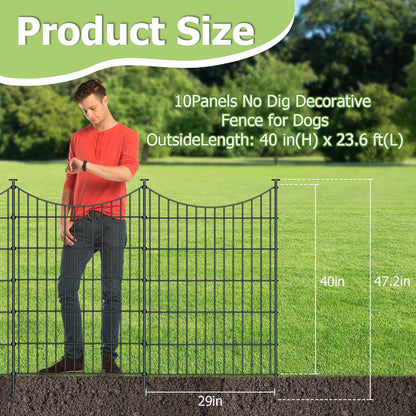 10 Panels Garden Fence Dog Fence Outdoor for Yard, 40in H x 23.6ft L Rustproof Metal Fencing with