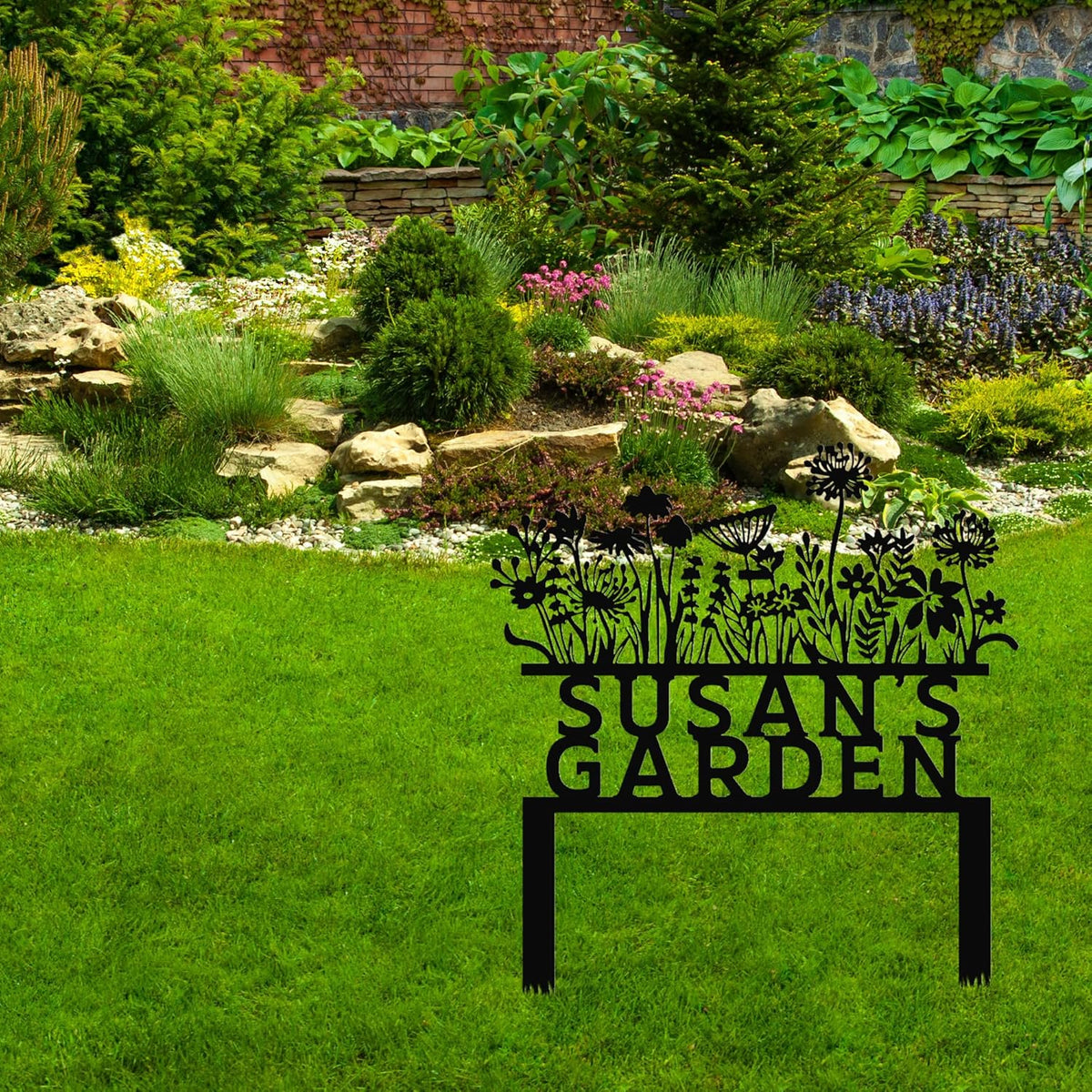 Custom Flowers Metal Garden Decor, Sign for Flower Beds, Personalized Flowers Garden Sign with
