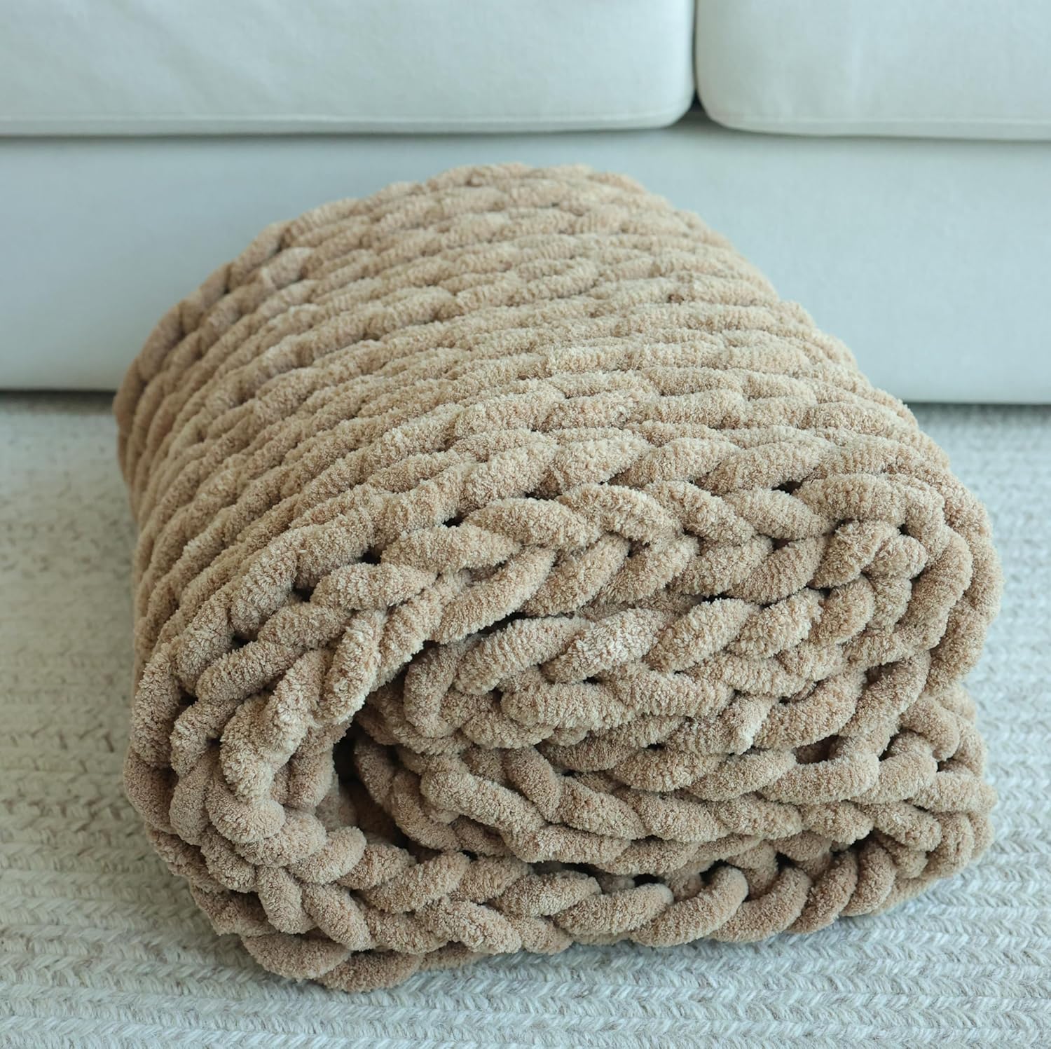 Maetoow Chenille Chunky Knit Blanket Throw （60×80 Inch）, Handmade Warm & Cozy Blanket Couch, Bed
