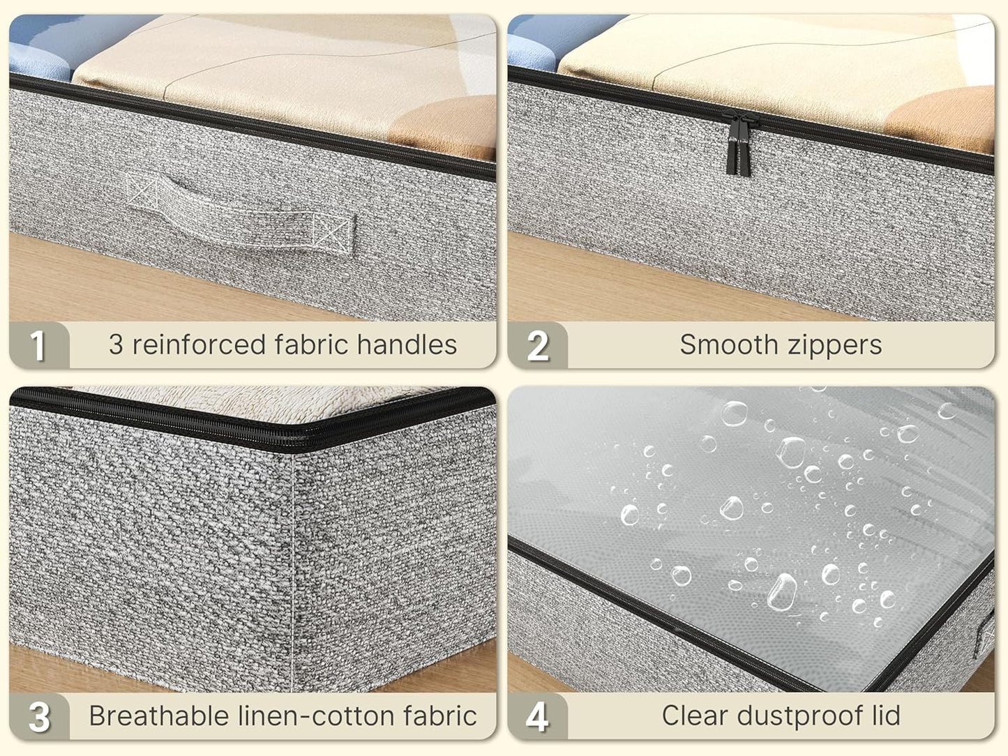 2-Pack Under Bed Storage Containers, 4.5 Inches Tall Low Profile Underbed Clothes Storage Organizer