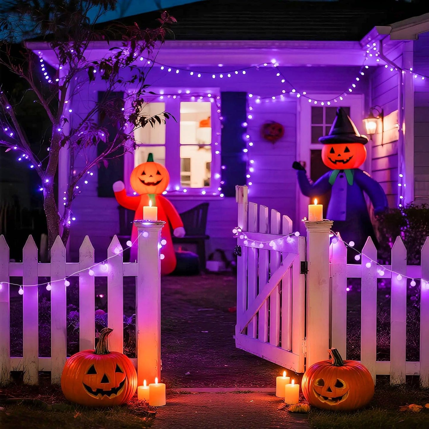 JMEXSUSS Purple Halloween Lights Indoor, Connectable 100 LED Globe String Lights Plug in with