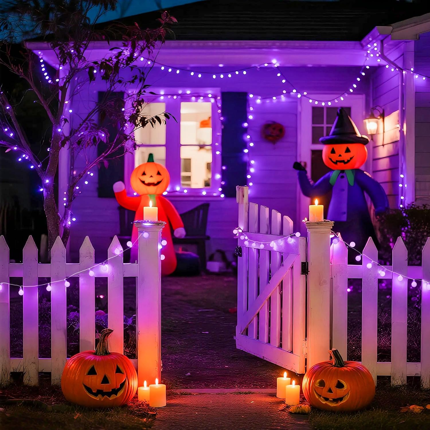 JMEXSUSS Purple Halloween Lights Indoor, Connectable 100 LED Globe String Lights Plug in with