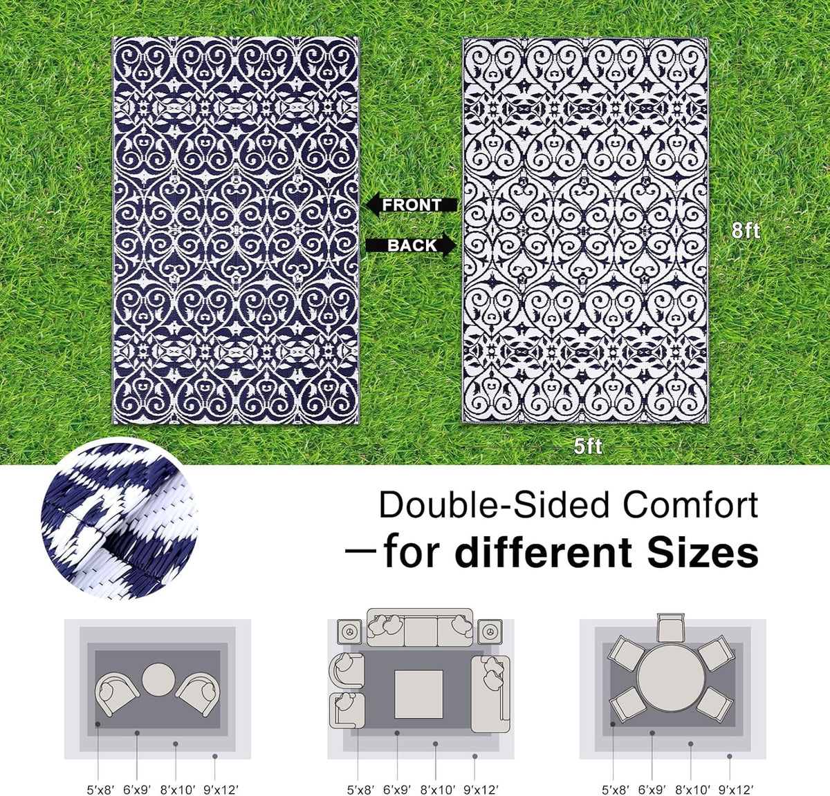 OLANLY Outdoor Rug Waterproof 5x8 ft Clearance, Reversible Outdoor Plastic Straw Rug with Floral