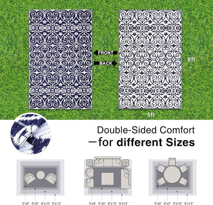 OLANLY Outdoor Rug Waterproof 5x8 ft Clearance, Reversible Outdoor Plastic Straw Rug with Floral