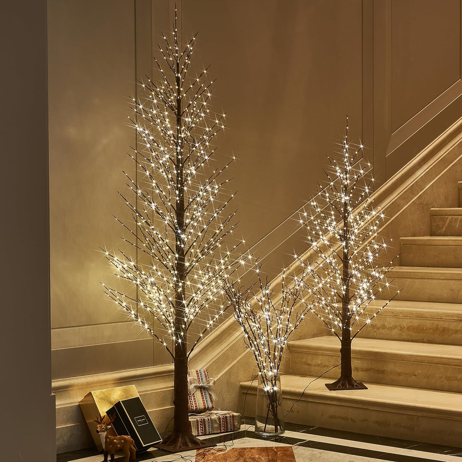Fudios Lighted Alpine Tree Brown Willow 6FT 810 LED Fairy Lights,Artificial Winter Twig Trees Plug
