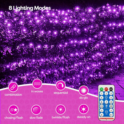 WBao Solar Halloween Lights Outdoor, 200LED 8.4ft x 5.2ft Halloween Net Lights with Remote, 8