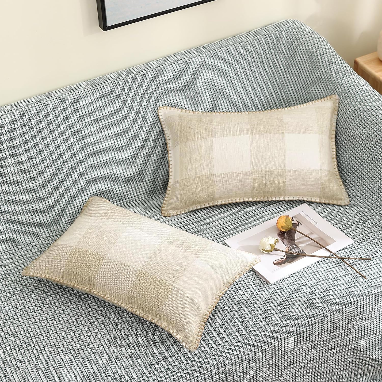 decorUhome Buffalo Plaid Check Fall Throw Pillow Covers 12x20 Set of 2, Outdoor Lumbar Decorative