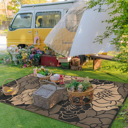 GENIMO Outdoor Rug Waterproof for Patio Decor, 8' x 10' Reversible Plastic Straw Floral Camping