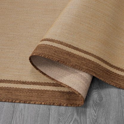 CAMILSON Outdoor Rug 9x12 Bordered Natural Brown Modern Area Rugs for Indoor and Outdoor Patios
