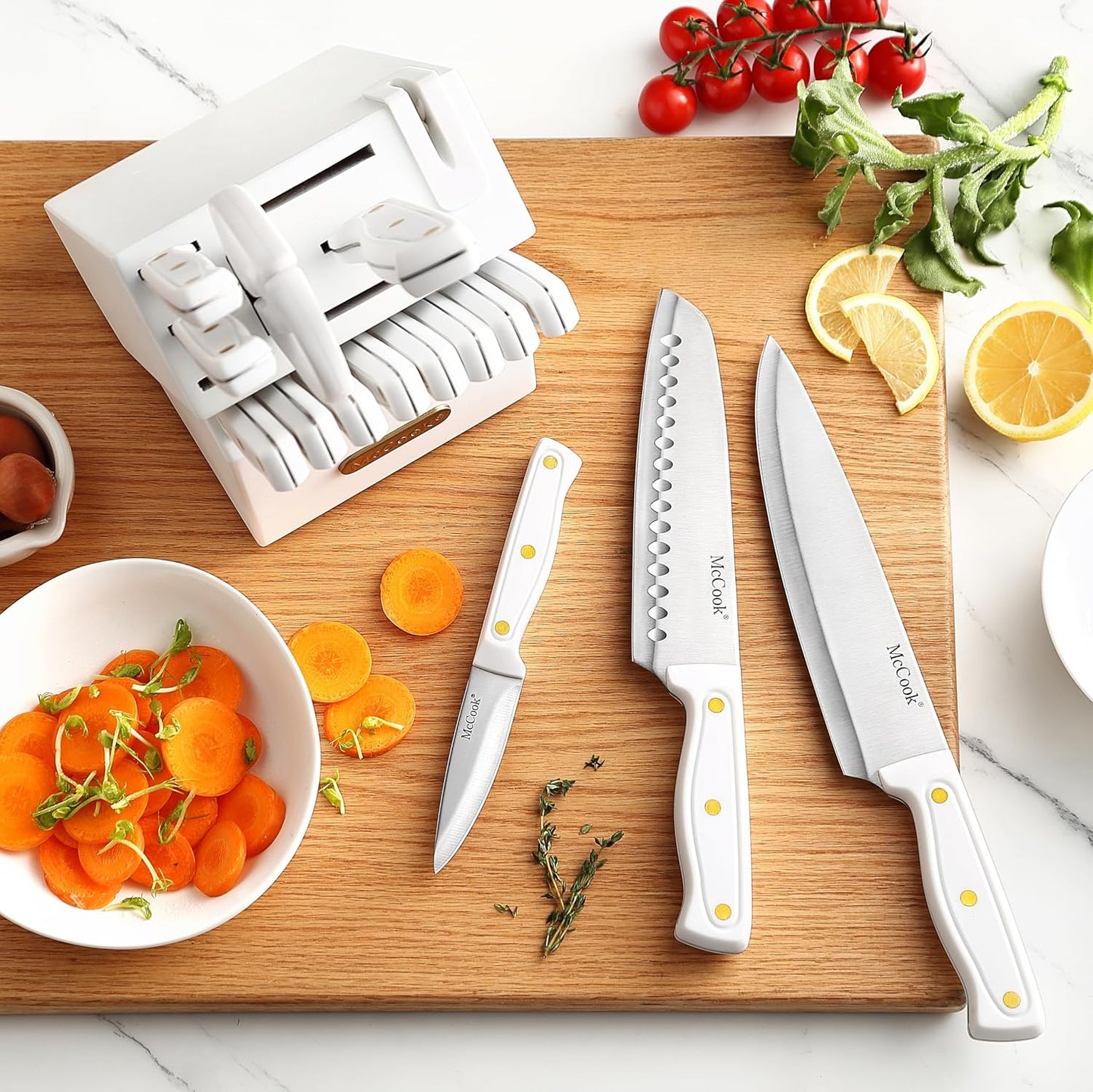 McCook® Knife Sets, White High Carbon Stainless Steel Kitchen Knife Sets with with Built-in