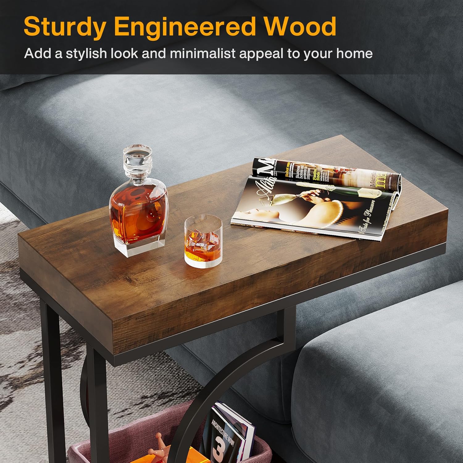 Tribesigns Side Table Set of 2 Narrow C Shaped End Table Modern Bedside Tables for Couch, Small