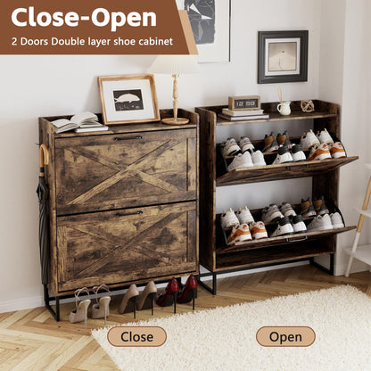 YIKEHOME Shoe Storage Cabinet for Entryway with 2 Flip Drawers, Freestanding Organizer with Metal