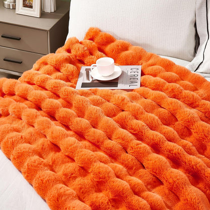 DREAMNINE Large Fuzzy Soft Fall Bubble Faux Rabbit Fur Blanket Queen Size 80" x 90", Luxury Big
