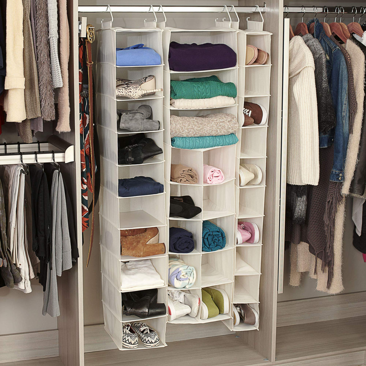 Household Essentials 3 Shelf 10 Pocket Canvas Hanging Shoe Organizer Collapsible Closet Storage