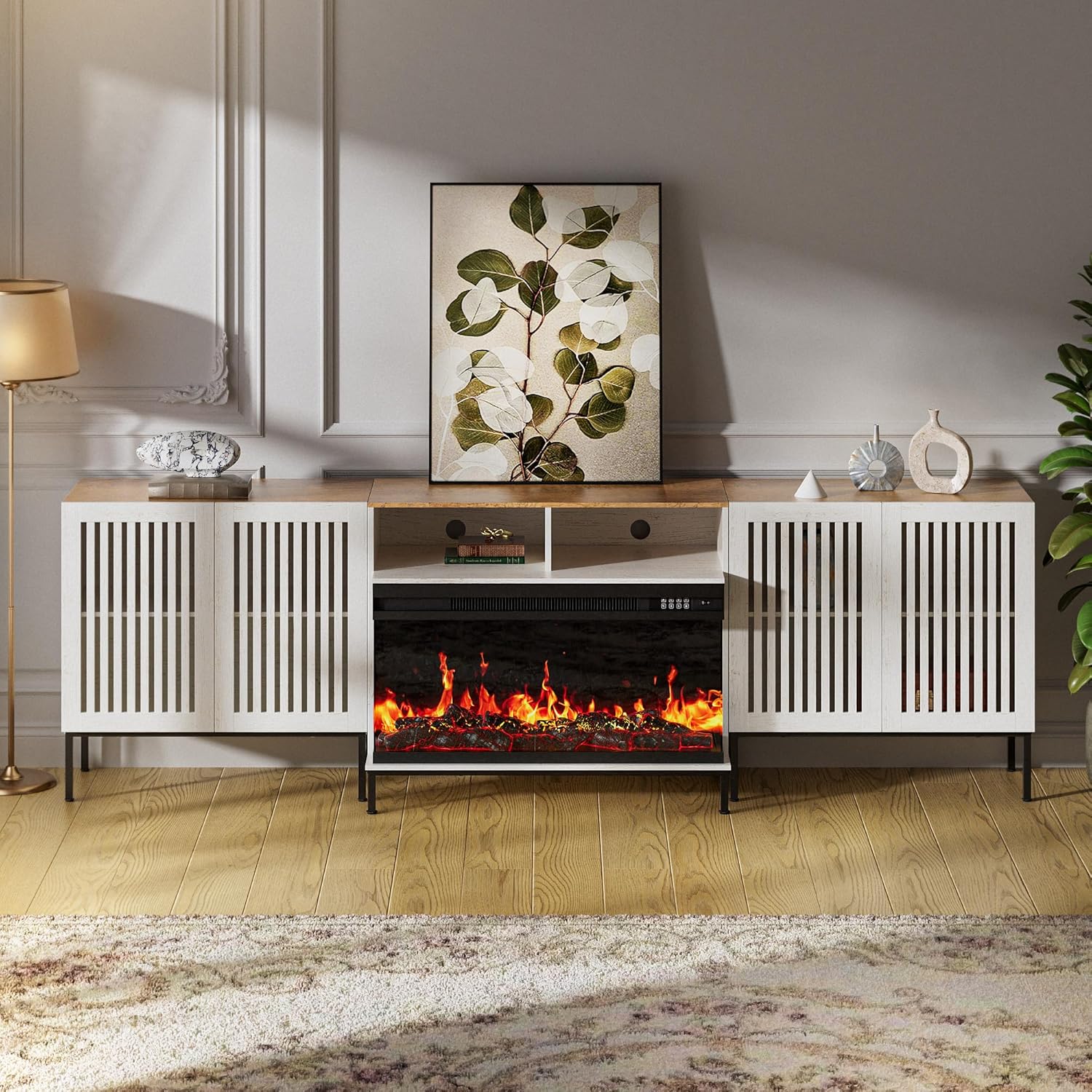 3-Sided Glass Farmhouse Fireplace TV Stand for TVs Up to 100 Inch, Entertainment Center with 36"