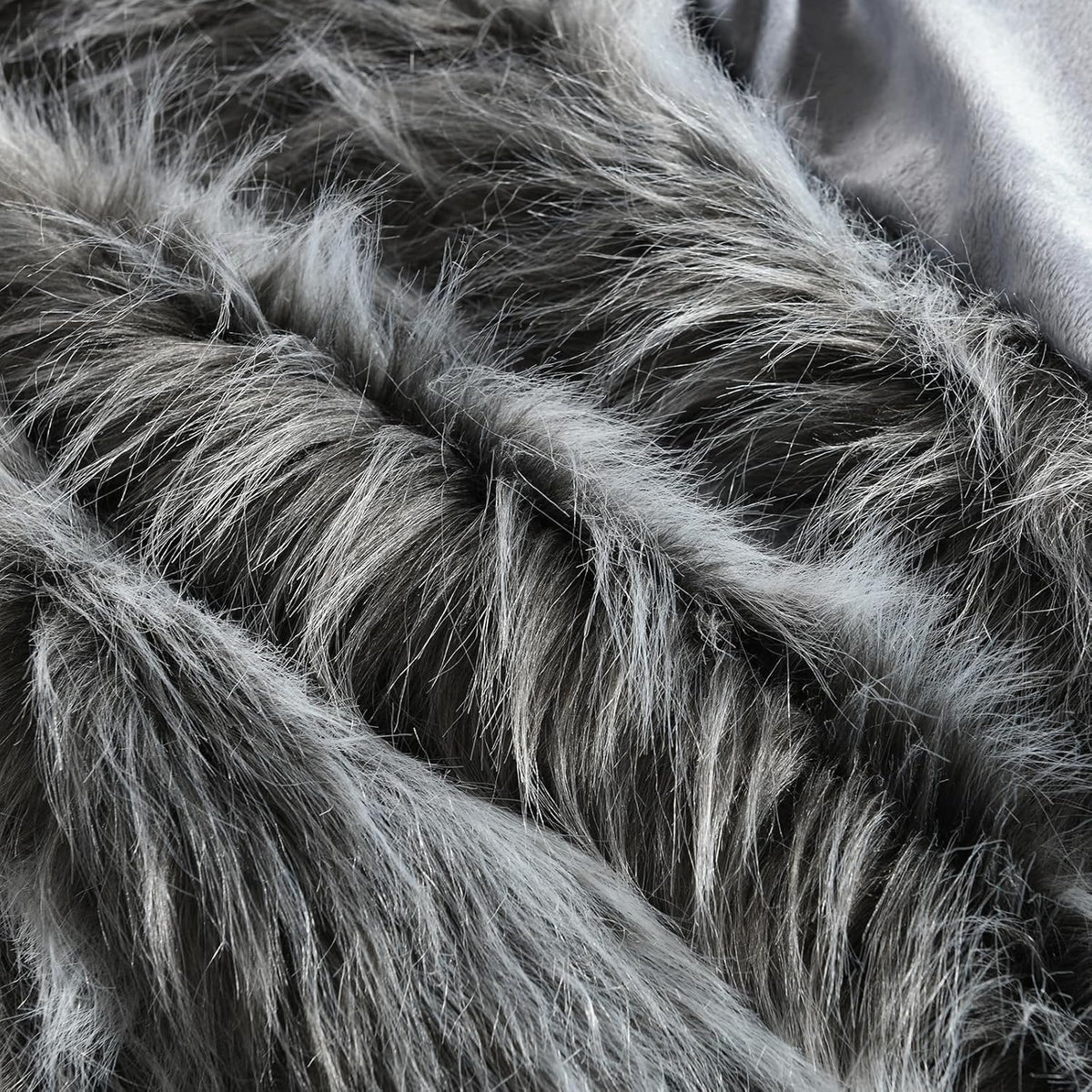 Luxury Faux Fur Throw Blanket, Grey and Black High Pile Mixed Throw Blanket, Super Warm, Fuzzy